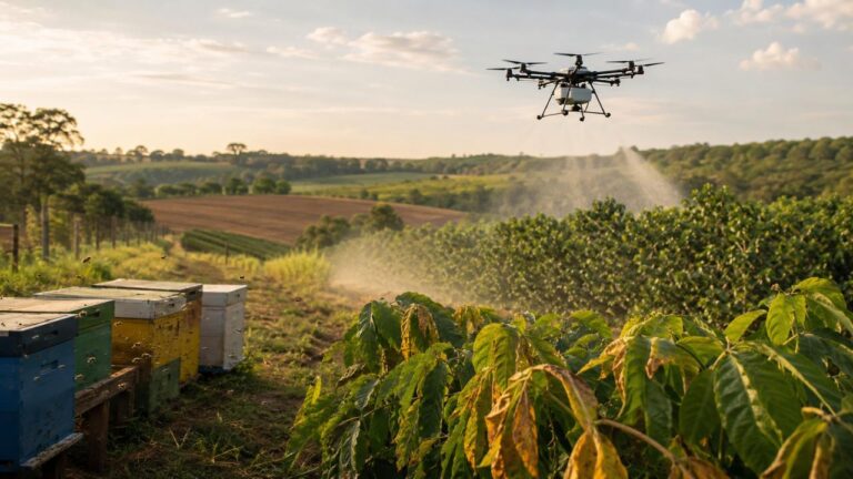 Deriva de agrotóxico e pulverização por drone: quem paga o dano na lavoura (e no apiário) do vizinho