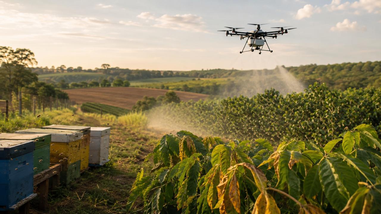 Deriva de agrotóxico e pulverização por drone: quem paga o dano na lavoura (e no apiário) do vizinho